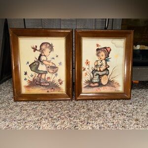 Vintage Evans Framed Children Prints - vintage Hummel-style lithograph art